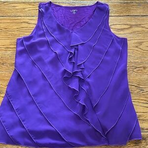 LOFT by Ann Taylor purple ruffle blouse. Sleeveless, v-neck. Size Large Petite